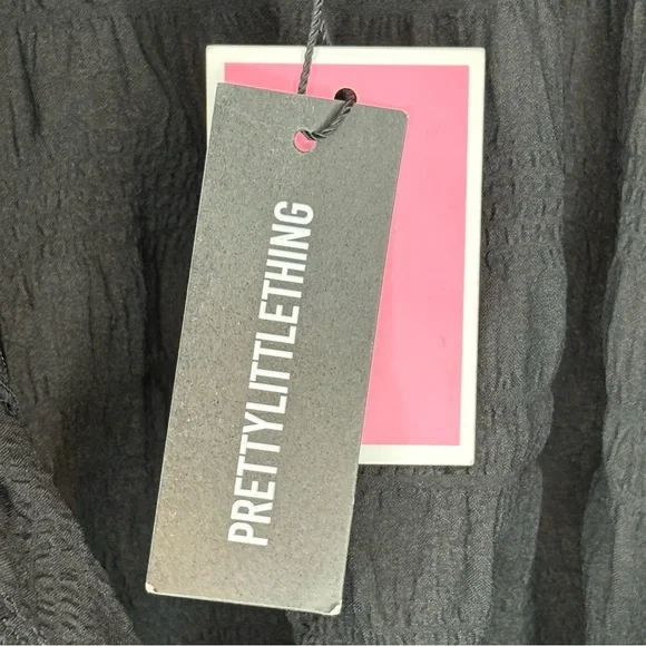 PrettyLittleThing NWT Black PuffSleeve Textured V-Bar Bodycon Mini Dress Size 18 - Picture 11 of 12